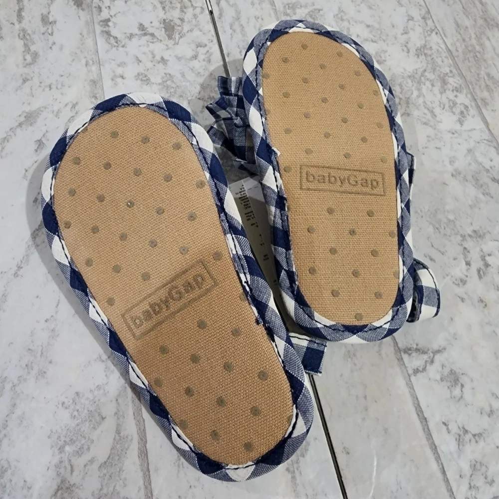 Baby Gap Gingham Navy Blue & White Checkered Kids Sandals Size 3 (6-12 Mo) NWT